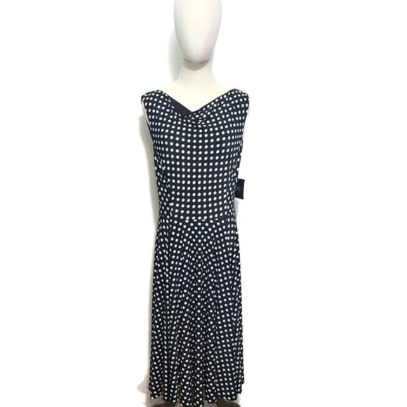 Eva Franco Black and White Polka Dot Dress Sleeveless Midi Flowy Party Summer 8 - Picture 2 of 14
